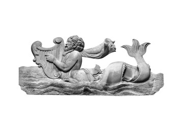 In Greek mighty god of sea and oceans Neptune (Poseidon, Triton). Neptun playing the lyre and calming the ocean waves.