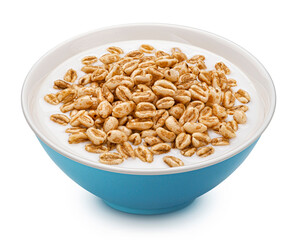 Puffed wheat cereal isolated on white background, honey air rice