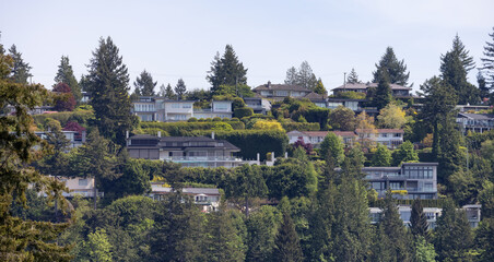 Fototapeta na wymiar Luxury homes on the West Coast of Pacific Ocean. Horseshoe Bay, West Vancouver, British Columbia, Canada.
