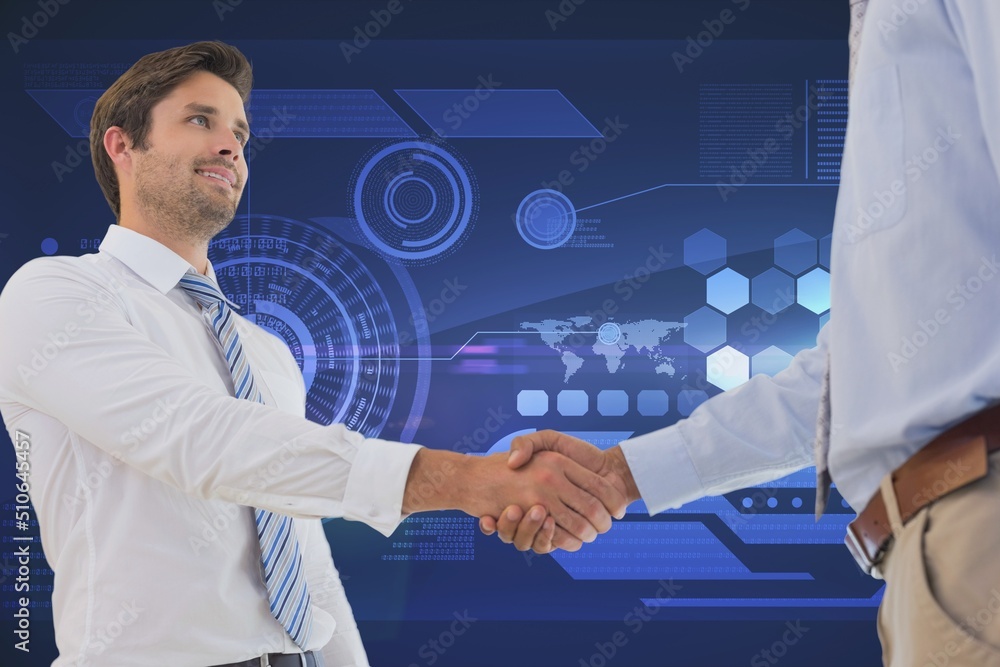 Aufkleber two diverse businessmen shaking hands against digital interface with data processing