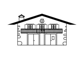 Caserío del País Vasco en trazo negro. Casa rural © Gabrieuskal