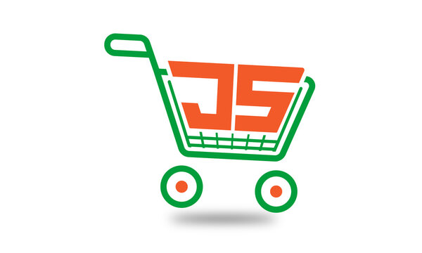 JS three letter ecommerce Trolley shopping cart shopify store ebay unique initial online shopping logo design vector template