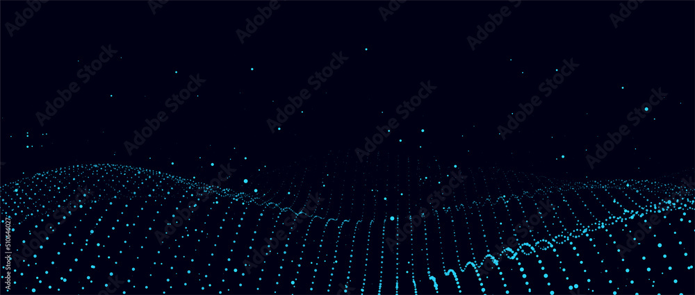 Wall mural abstract vector technology wave of particles. big data visualization. background with motion dots an