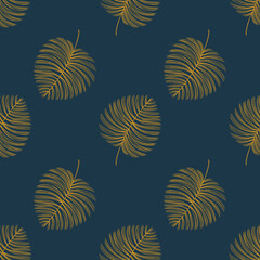 Fototapeta na wymiar Vector Tropical Leaves Hand drawn Seamless Pattern. Paradise Botanical Textile or Wrapping paper and Wallapaper Surface Design.