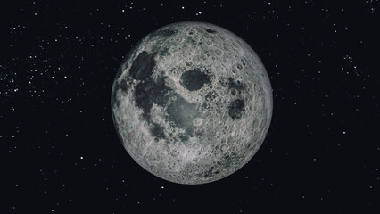 the moon in space.the moon in 3d with stars in the background