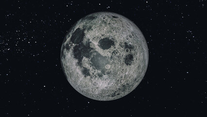 the moon in space.the moon in 3d with stars in the background