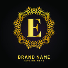 luxury letter e logo with golden color