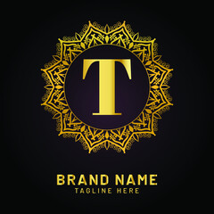 luxury letter t logo with golden color