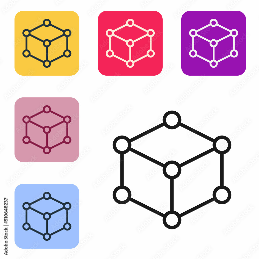 Poster black line isometric cube icon isolated on white background. geometric cubes solid icon. 3d square s