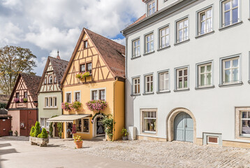 Rothenburg ob der Tauber, Germany. Facades of old houses on Herrngasse