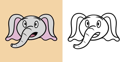 Horizontal set of illustrations for coloring books, Cute little elephant is surprised, in cartoon style, vector