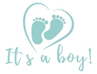 It`s a boy hand drawn modern lettering - Baby shower announcement banner, card - Gender reveal party - Vector illustration isolated