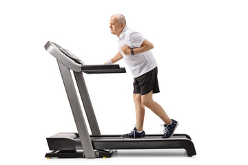 Fototapeta na wymiar Elderly man on a treadmill having a heart attack