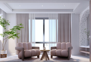 3d rendering,3d illustration, Interior Scene and  Mockup,Modern minimalist armchair sitting corner.