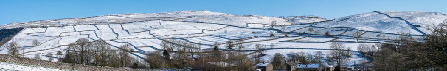 Snow covered Yorkshire Dales National Park winter panorama - 510650098