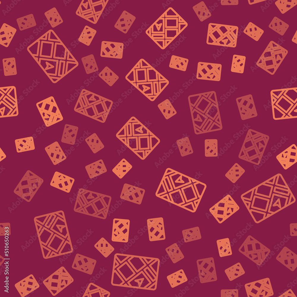Poster brown line gps device with map icon isolated seamless pattern on red background. vector