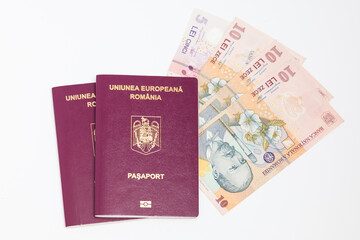 Romanian EU passport on a white background