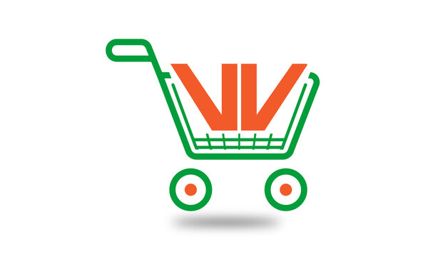 VV three letter ecommerce shop trolley shopping shopify store ebay unique cart Icon modern font logo design with Editable vector template