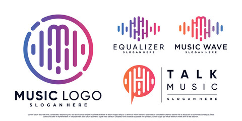 Set bundle of music logo design illustration for business with creative element Premium Vector