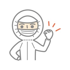 ガッツポーズをする作業員男性