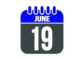 Calendar day 19 June. Vector calendar icon for June days in blue and gray.