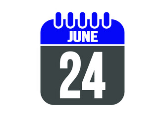 Calendar day 24 June. Vector calendar icon for June days in blue and gray.