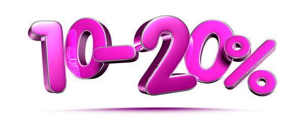 Pink 10-20 Percent 3d illustration Sign on White Background, Special Offer 10-20% Discount Tag, Sale Up to 10-20 Percent Off,share 10-20 percent,10-20% off storewide. have work path.