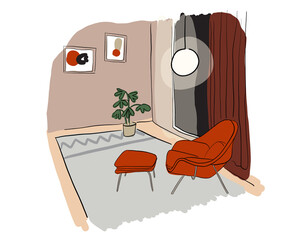 interior design drawing furniture sketch