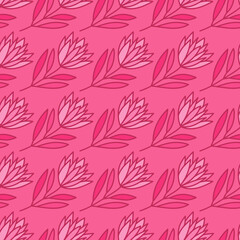 Beautiful flower seamless pattern. Simple outline floral wallpaper.