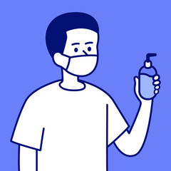 man with hand sanitizer spray