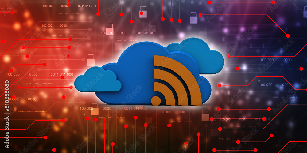 Poster 3d rendering cloud online storage icons with wifi