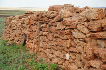 Wall of ancient building, old ruined wall of an antique building