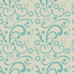 Abstract beige and aqua swirl pattern with a retro vintage style background.