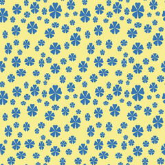 French blue florals yellow background repeating pattern background.
