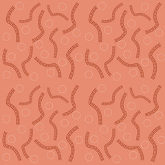 Abstract seamless pattern sienna squizzles and beige circles.
