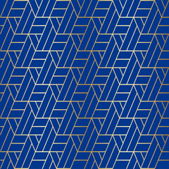 Geometric line pattern gold and indigo blue background.