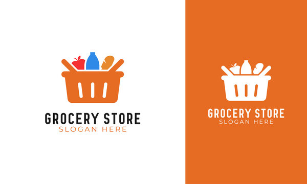 Grocery store logo with a shop basket concept