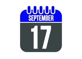 Calendar day 17 september. Vector calendar icon for september days in blue and gray.