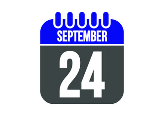 Calendar day 24 september. Vector calendar icon for september days in blue and gray.