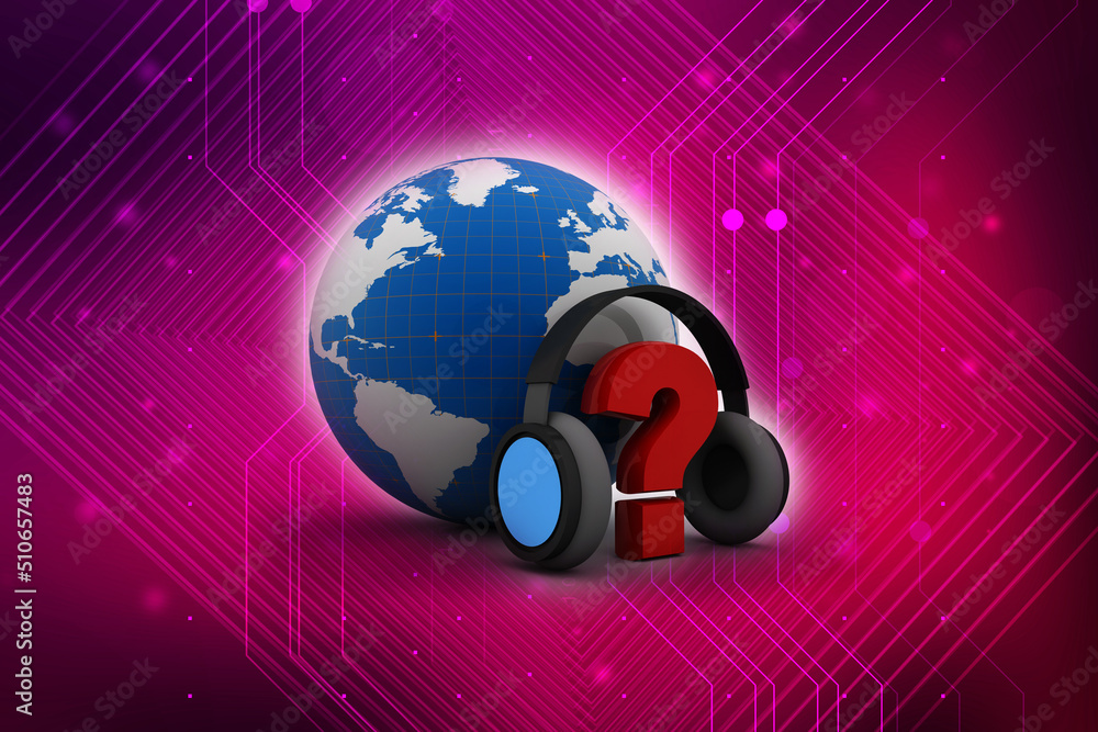 Aufkleber 3d rendering question mark connected headphone
