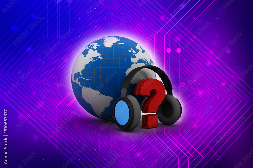 Poster 3d rendering question mark connected headphone