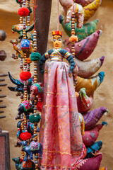 Artifacts displayed for sale in Jaisalmer fort, Rajasthan, India.