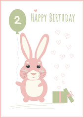 Baby birthday cards with cute bunny.  Sweet rabbit. happy birthday