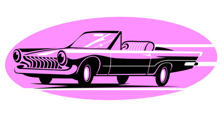 Pink mood vintage cabriole iconic car, vector illustration, vector icon of vintage car. retro  vehicle
