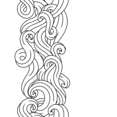 Seamless pattern with wave line curls. Monochrome stripes black and white texture.