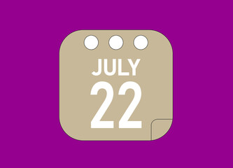 22 July. July day 22 Icon Single Day Calendar Vector Illustration.