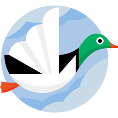 Duck Flying In The Blue Sky With Clouds