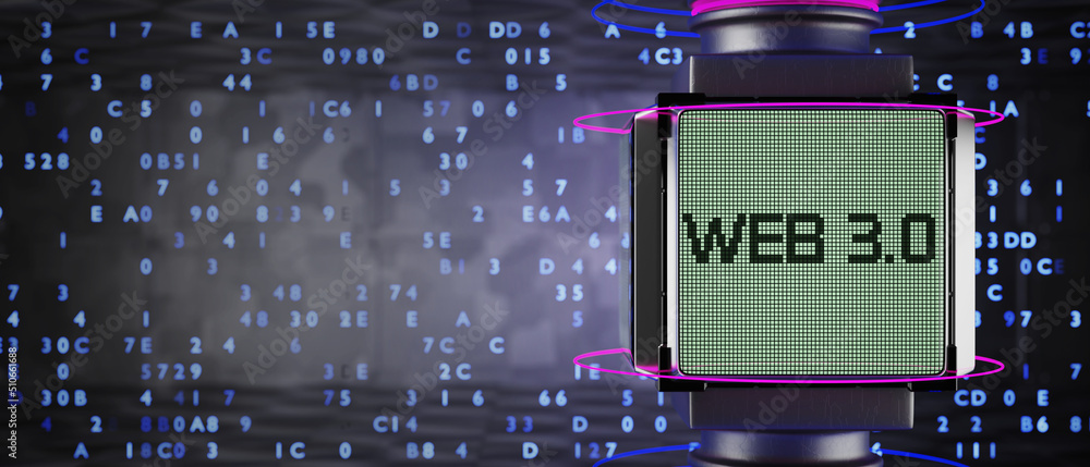 Poster web 3.0 concept of decentralized internet. 3d render.