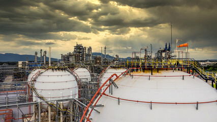 Gas storage sphere tanks and pipeline, Sphere gas storage tank refinery petrochemical factory with...