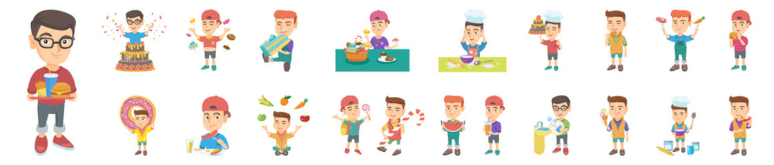 Kids eating sweets and fast food.